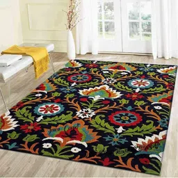 IMRA CARPET Blue & Green Ethnic Motifs Rectangle Anti-Skid Woollen Shaggy Carpet-32