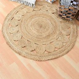 Art Avenue Beige Ethnic Motifs Round Jute Rug Carpet-55