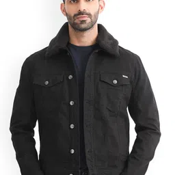 RARE RABBIT Men Rubik Tailored Fit Denim Jacket-image-79