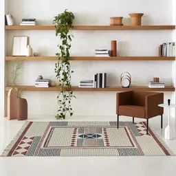 Art Avenue Beige & Brown Geometric Printed Cotton Carpet-24