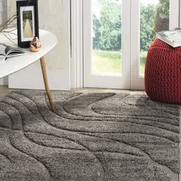 IMRA CARPET Grey Abstract Anti-Skid Shaggy Carpet-picture-12