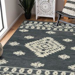 saraswatii global Grey & Off White Ethnic Motifs Woolen Carpet-88