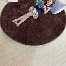 AaHo Decor Coffee Brown Anti-Skid Round Fluffy Circle Shaggy Microfibre Floor Mat-image-40