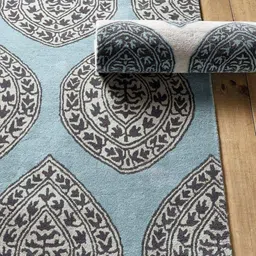 IMRA CARPET Turquoise Blue Ethnic Motifs Anti-Skid Woollen Carpet-image-27