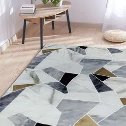 Sapana Carpet-Mats Rio White & Grey Printed Anti Skid Rectangle Contemporary Carpet-53