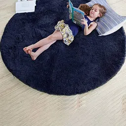 AaHo Decor Navy Blue Shaggy Woolen Round Carpets-19