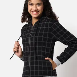 Campus Sutra Women Black Checked Windcheater Bomber Jacket-27