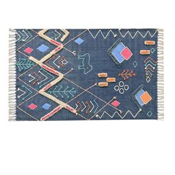 Art Avenue Blue & Orange Geometric Embroidered & Applique Cotton Carpet-49