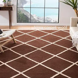 IMRA CARPET Brown Geometric Woollen Shaggy Carpet-picture-57