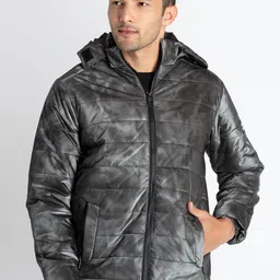 Status Quo Abstract Printed Hooded Puffer Jacket-picture-30