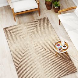 BIANCA Khaki & Brown Geometric Fluffy Anti-Skid Rubber Backing Carpet-55