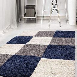 AaHo Decor Blue & Cream Geometric Shaggy Carpet-41