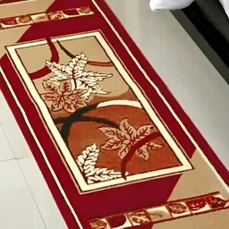 SANA CARPET Red & White Floral Printed Anti-Skid Silk Carpet-11