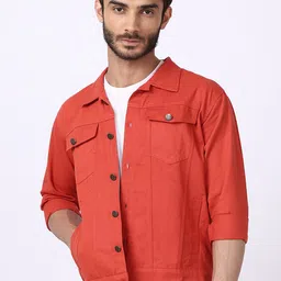 VOXATI Men Solid Cotton Long Sleeves Denim Jacket-image-44