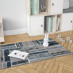 Sapana Carpet-Mats Cream-Coloured & Blue Abstract Anti-Skid Carpet-20