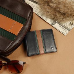 KOFFY Men Striped Leather Two Fold Wallet-54