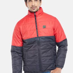 People Men Red & Navy Blue Colourblocked Padded Jacket-image-24