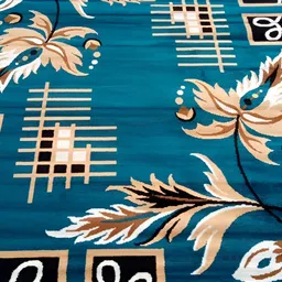 Safiya Carpet Blue & Beige Floral Printed Water Resistant Rectangle Traditional Carpet-14