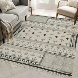 Art Avenue Beige & Black Ethnic Motifs Printed Cotton Carpet-image-73