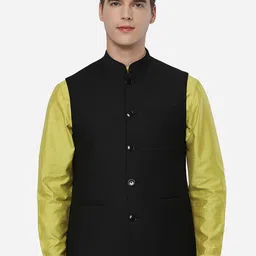 JADE BLUE Men Black Solid Nehru Jacket-picture-43