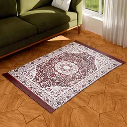 Kuber Industries Maroon & White Floral Design Velvet Carpet-11