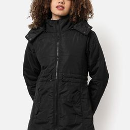 Campus Sutra Women Black Windcheater Outdoor Hooded Parka Jacket-picture-54