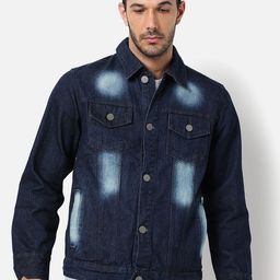 Campus Sutra Men Navy Blue Washed Windcheater Denim Jacket-image-110