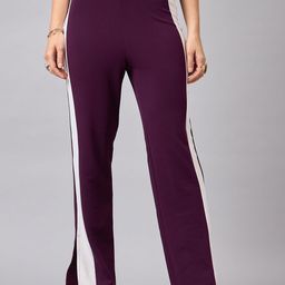 The Roadster Lifestyle Co. Purple Women Colourblocked Classic Wrinkle Free Trouser-image-39