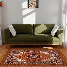 Kuber Industries Orange Ethnic Motifs Printed Anti Skid Carpet Rug-image-31