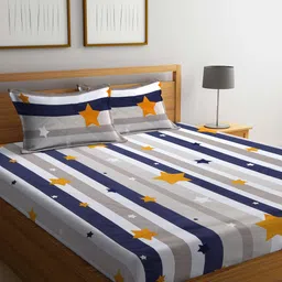 KLOTTHE Kids Grey & Blue Striped 300 TC Double King Bedsheet With 2 Pillow Covers-image-48