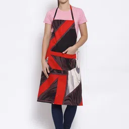 Arrabi Red & Black Geometric TC Cotton Blend Apron with 2 Patch Pockets-57