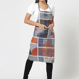 Arrabi Grey & Orange Geometric Printed Apron-34