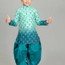 BAESD Boys Printed Mandarin Collar Regular Dupion Silk Straight Kurta with Patiala-8