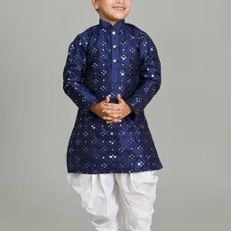 BAESD Boys Embroidered Dupion Silk Straight Kurta With Patiala-image-93