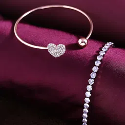 Yellow Chimes Women Set of 2 Rose Gold & White Cubic Zirconia Bangle-Style Bracelet-38