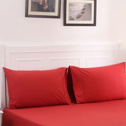 MASPAR Red Solid 200 TC Single Cotton Bedsheet with 1 Pillow Covers-picture-30