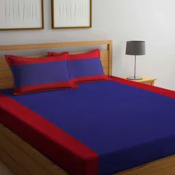 Arrabi Red & Blue Geometric 300 TC King Bedsheet with 2 Pillow Covers-image-98