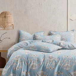 Banchmark Home Furnishings Blue & Brown Ethnic Motifs 200 TC King Bedsheet with 2 Pillow Covers-picture-16