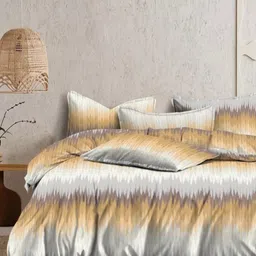 Banchmark Home Furnishings Beige & Mustard 200 TC King Bedsheet with 2 Pillow Covers-picture-12
