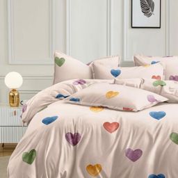 Banchmark Home Furnishings Pink & Green Geometric 200 TC King Bedsheet with 2 Pillow Covers-image-86