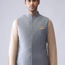 KISAH Men Grey Printed Woven Nehru Jackets-17
