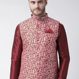 DEYANN Men Peach Ethnic Printed Nehru Jacket-33