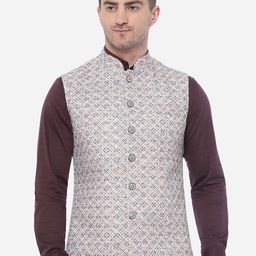 Greenfibre Men Printed Wool Nehru Jacket-picture-36