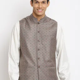 Fabindia Men Grey Printed Woven Nehru Jackets-image-15
