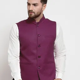 TREEMODA Men Purple Solid Woven Nehru Jackets-picture-49
