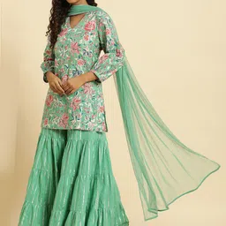 W Women Cotton Kurti with Sharara & Dupatta-image-63