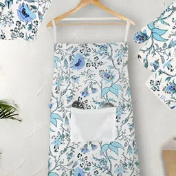 Texstylers Blue & White 5 Pieces Floral Printed Pure Cotton Kitchen Linen Set-35