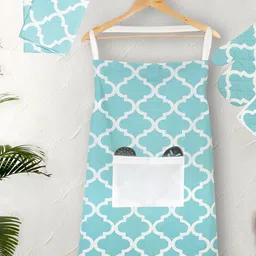 Texstylers Blue & White 5 Pieces Geometric Printed Pure Cotton Kitchen Linen Set-23