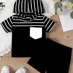 BAESD Unisex Kids Striped Hood T-shirt With Short-12