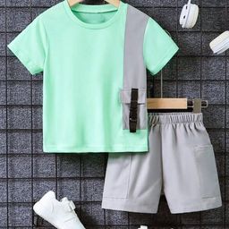 BAESD Unisex Kids Colourblocked Round Neck T-shirt With Short-22